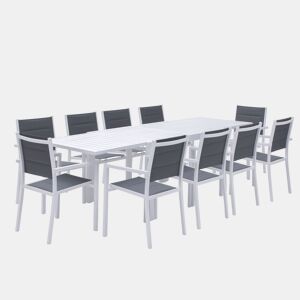Conjunto de jardim extensível VENEZIA 10 lugares em textilene cinzento - alumínio branco