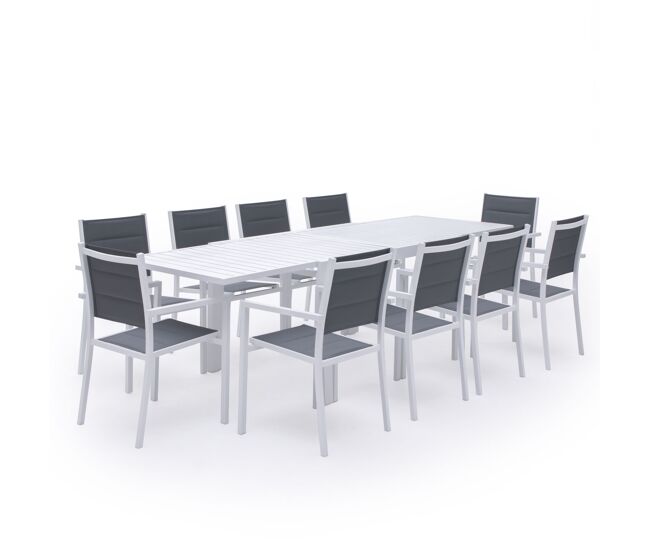 Conjunto de jardín extensible venezia 132-264 en textileno gris 10 plazas - aluminio blanco