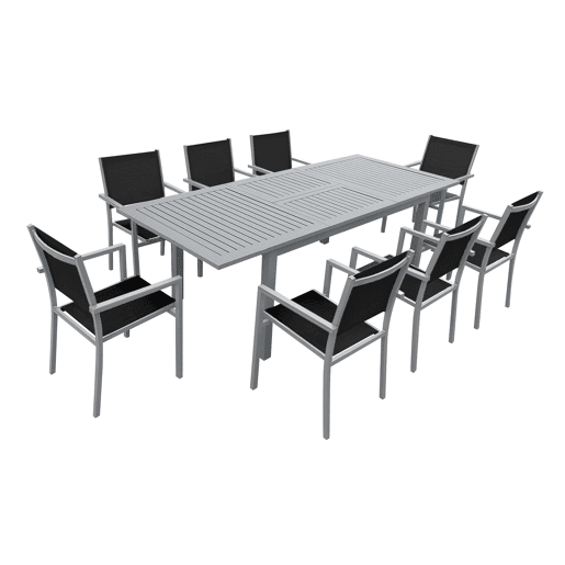 Conjunto de mobiliário de jardim CAPRI 8 lugares em textilene e alumínio