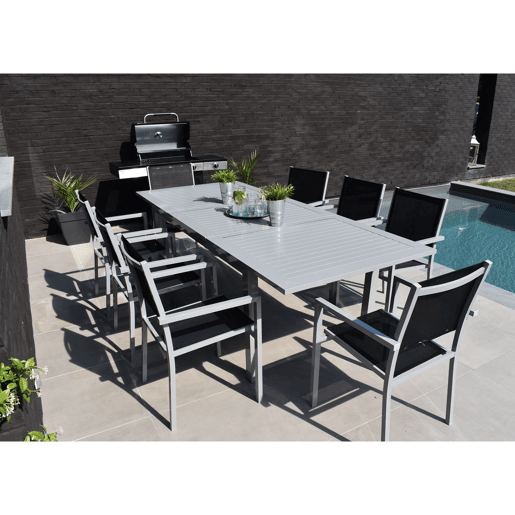 Conjunto de mobiliário de jardim CAPRI 8 lugares em textilene e alumínio