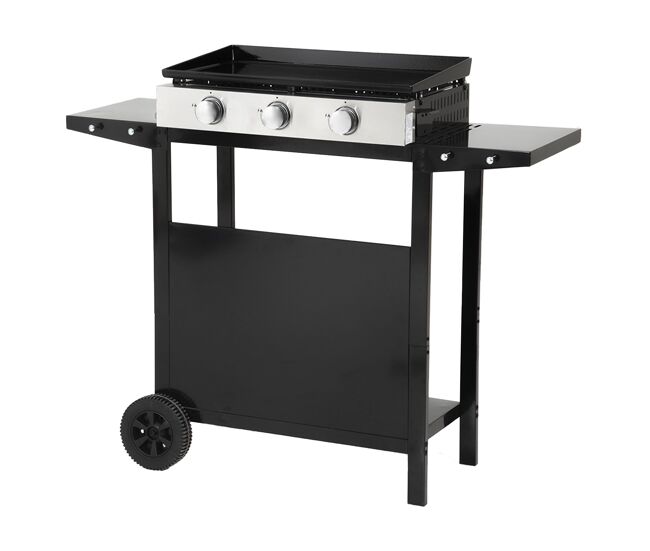 Plancha de gas mérida 3 quemadores 6kw + carrito