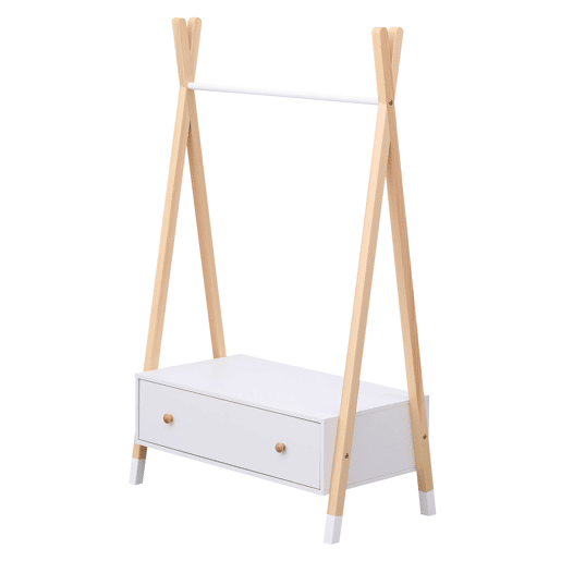 Bengaleiro branco e de madeira com gaveta para crianças LOU 80×40×130 cm Bengaleiro branco e de madeira com gaveta para crianças LOU 80×40×130 cm