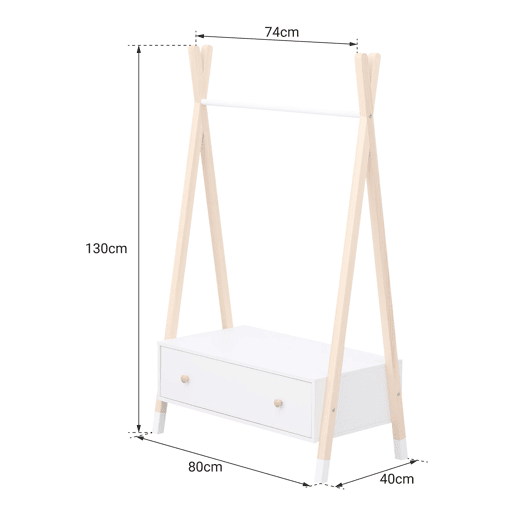 Bengaleiro branco e de madeira com gaveta para crianças LOU 80×40×130 cm Bengaleiro branco e de madeira com gaveta para crianças LOU 80×40×130 cm