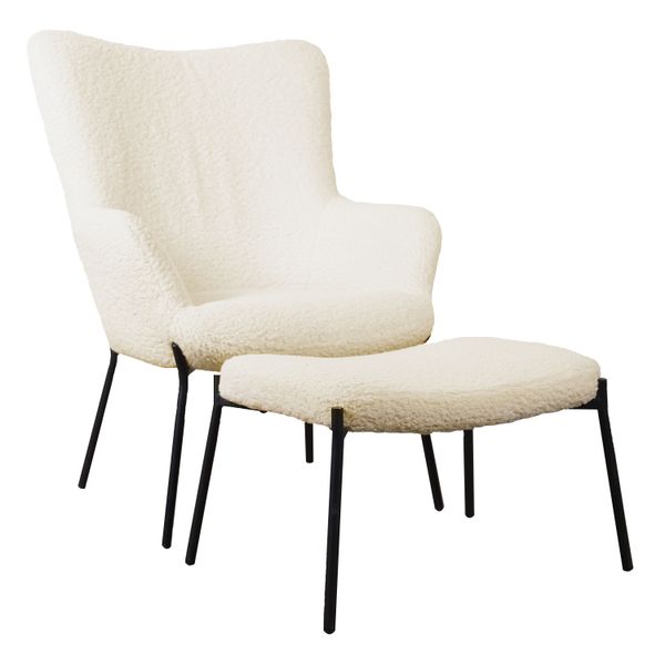 Sillón borreguito efecto lana rizada con reposapiés