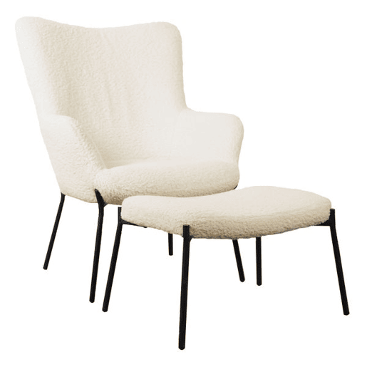 Cadeirão em tecido bouclette bege com apoio para os pés EIRA 79x72 x98cm