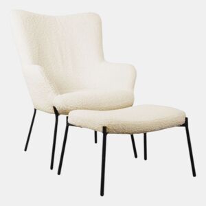 Cadeirão em tecido bouclette bege com apoio para os pés EIRA 79x72 x98cm