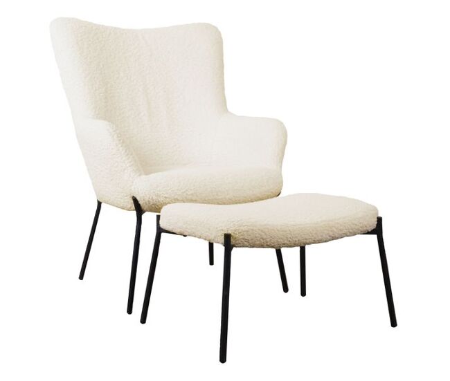 Sillón en tejido bouclette beige con reposapiés eira 79x72 x98cm