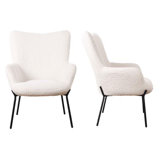 Cadeirão em tecido bouclette bege com apoio para os pés EIRA 79x72 x98cm