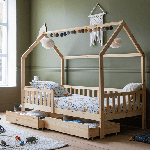 Cabina-cama para crianças MARCEAU em madeira natural com gavetas 197x98x162 cm