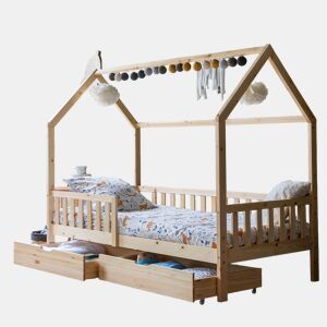 Cabina-cama para crianças MARCEAU em madeira natural com gavetas 197x98x162 cm