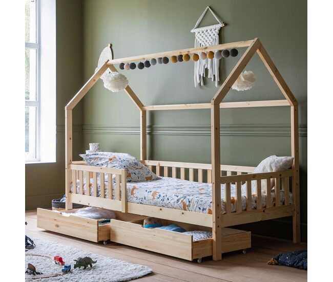 Cama cabaña infantil en madera con cajones MARCEAU 98x197
