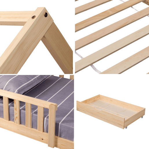 Cabina-cama para crianças MARCEAU em madeira natural com gavetas 197x98x162 cm