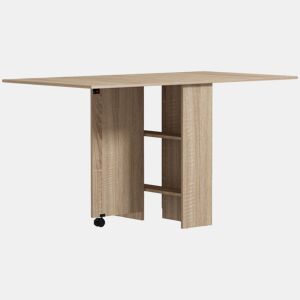 HOMCOM Mesa de Sala de Jantar Dobrável Mesa de Madeira com 2 Prateleiras de Armazenamento e Rodas para Cozinha 75x140x74 cm Madeira