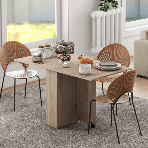 HOMCOM Mesa de Sala de Jantar Dobrável Mesa de Madeira com 2 Prateleiras de Armazenamento e Rodas para Cozinha 75x140x74 cm Madeira