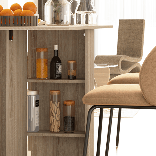 HOMCOM Mesa de Sala de Jantar Dobrável Mesa de Madeira com 2 Prateleiras de Armazenamento e Rodas para Cozinha 75x140x74 cm Madeira