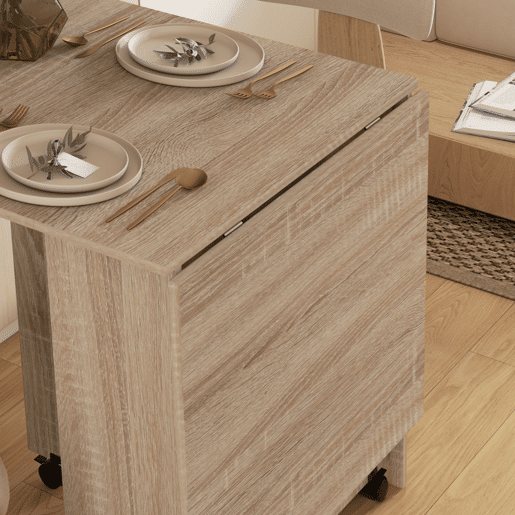 HOMCOM Mesa de Sala de Jantar Dobrável Mesa de Madeira com 2 Prateleiras de Armazenamento e Rodas para Cozinha 75x140x74 cm Madeira