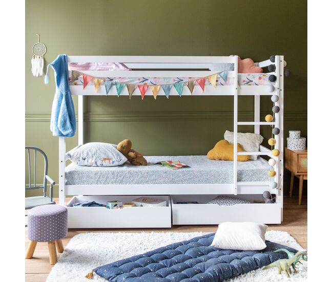 Litera infantil 190x90 cm blanca con cajones AMBRE