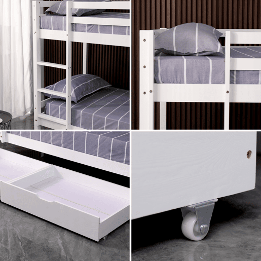 Beliche para crianças 190x90 cm branco com gavetas AMBRE