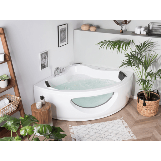 Banheira de hidromassagem de canto em acrílico branco com LED 146 x 205 cm TOCOA