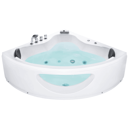 Banheira de hidromassagem de canto em acrílico branco com LED 146 x 205 cm TOCOA