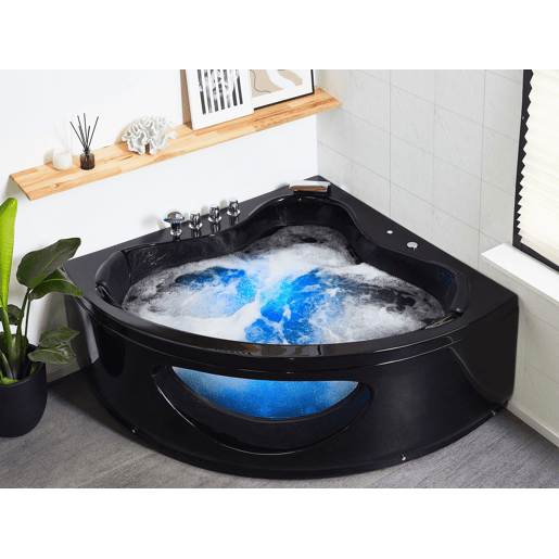 Banheira de hidromassagem de canto em acrílico preto com LED 146 x 205 cm TOCOA