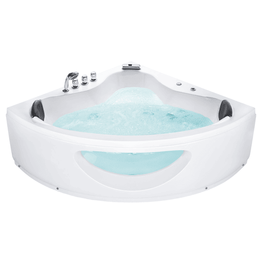 Banheira de hidromassagem de canto em acrílico branco com LED 138 x 190 cm TOCOA