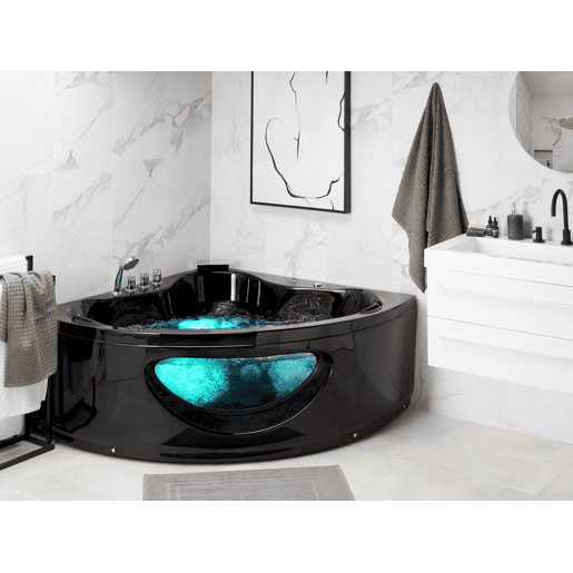 Banheira de hidromassagem de canto em acrílico preto com LED 138 x 190 cm TOCOA