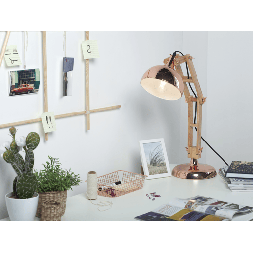 Candeeiro de secretária SALADO Ajustável Madeira Cobre
