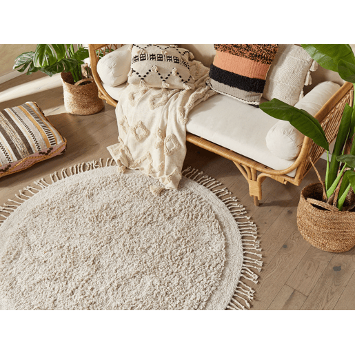Tapete BITLIS Creme claro ø 140 cm Algodão Tapete BITLIS Creme claro ø 140 cm Algodão