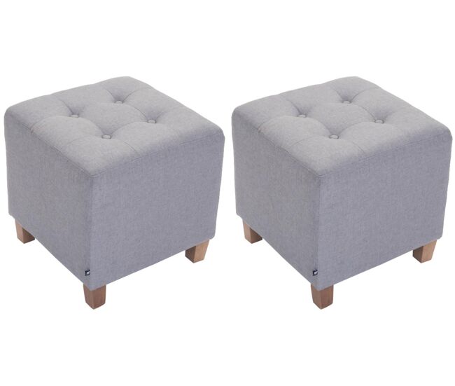 Set de 2 taburetes puff pharao en tela gris claro 45x45x46 cm