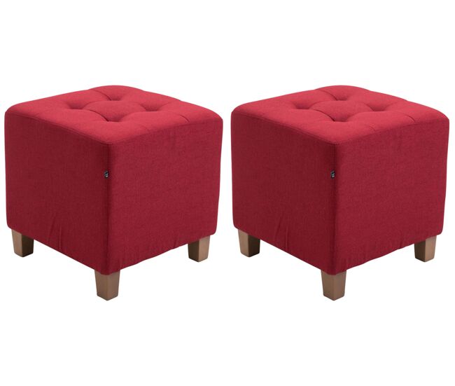 Set de 2 taburetes puff pharao en tela rojo 45x45x46 cm