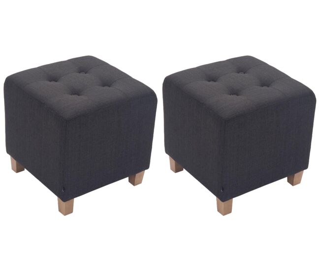 Set de 2 taburetes puff pharao en tela gris oscuro 45x45x46 cm
