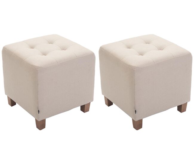 Set de 2 taburetes puff pharao en tela crema 45x45x46 cm