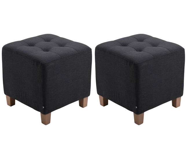 Set de 2 taburetes puff pharao en tela negro 45x45x46 cm