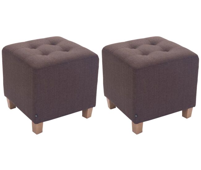 Set de 2 taburetes puff pharao en tela marrón 45x45x46 cm