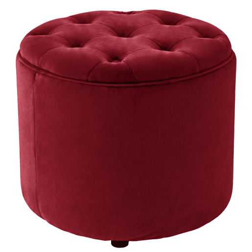 Puff De Almacenaje Redondo Pantin Terciopelo Rojo 44X44X42 cm
