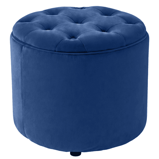 Puff De Almacenaje Redondo Pantin Terciopelo Azul 44X44X42 cm