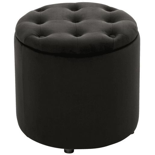 Puff De Almacenaje Redondo Pantin Terciopelo Negro 44X44X42 cm