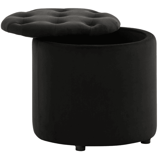 Puff De Almacenaje Redondo Pantin Terciopelo Negro 44X44X42 cm