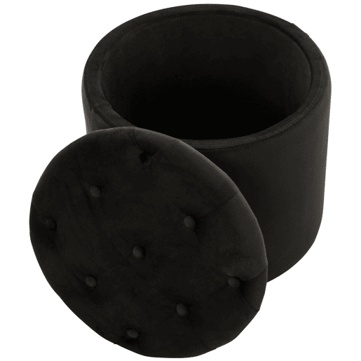 Puff De Almacenaje Redondo Pantin Terciopelo Negro 44X44X42 cm