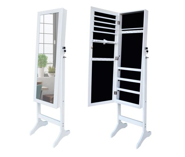 Espejo joyero de pie inclinable en blanco 155x40 cm basics blanco 40 x 155 x 36 cm