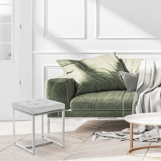 Taburete Bajo Barci Simil cuero Blanco 40X40X48 cm Taburete Bajo Barci Simil cuero Blanco 40X40X48 cm