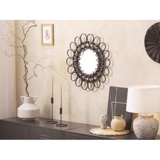 Espelho BABAI 60 cm 60 cm Rattan Preto