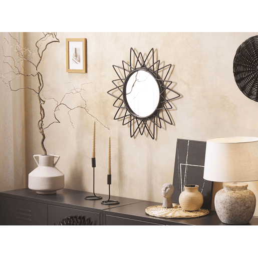 Espelho AROEK 61 cm 61 cm Rattan Preto
