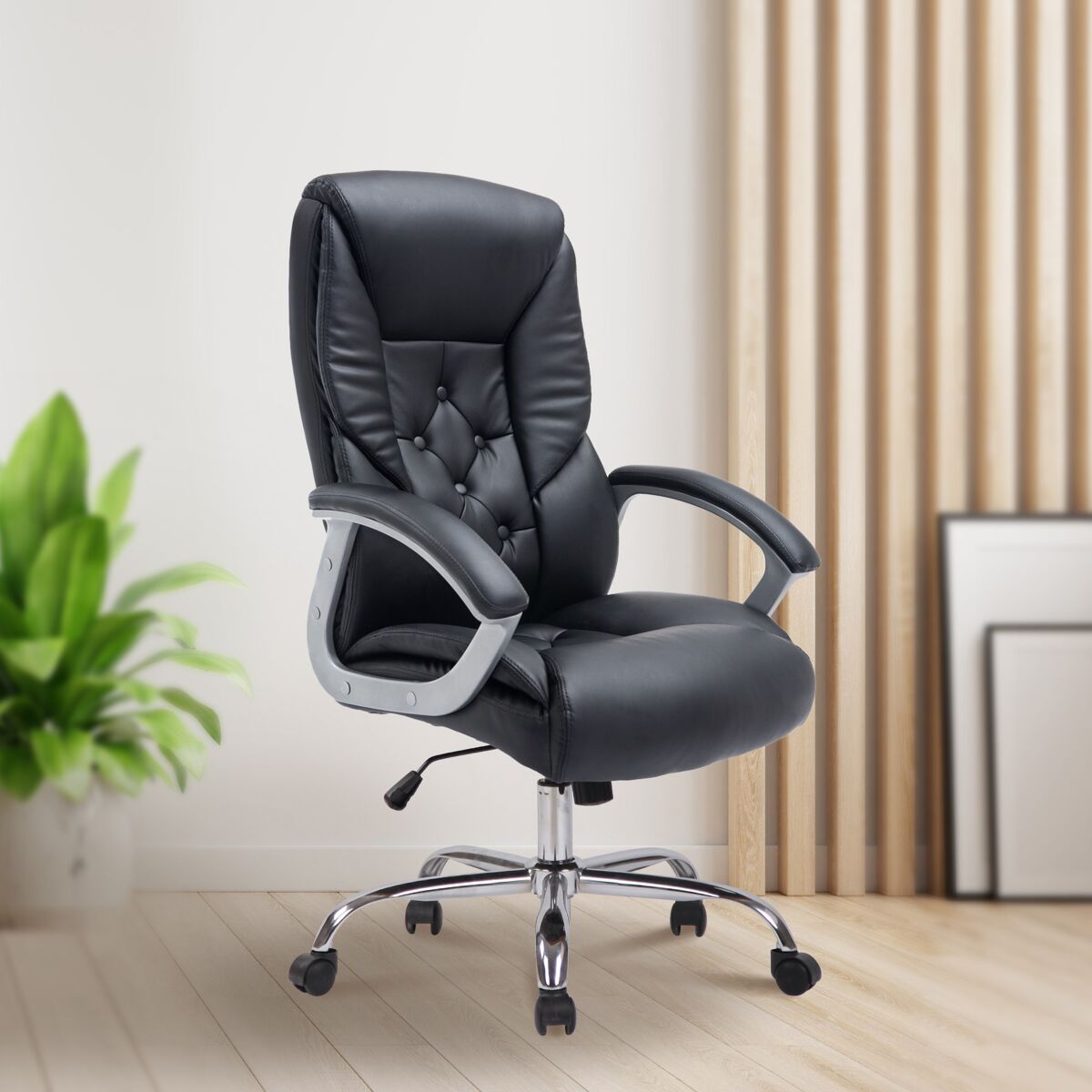 Silla de oficina rodeo xxl simil cuero negro 68x66x112 cm