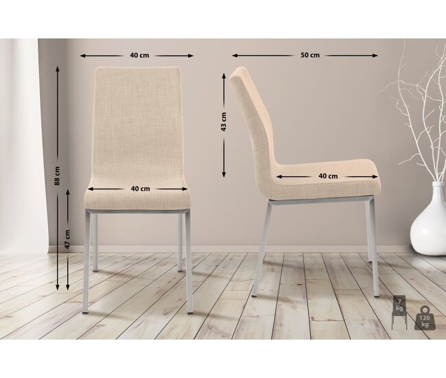 Silla de comedor colmar en tela crema 50x40x88 cm
