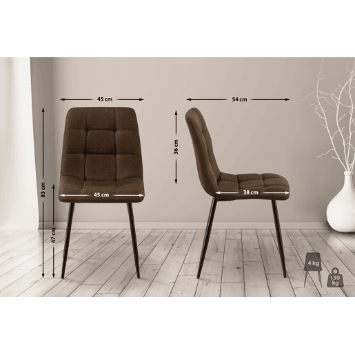 Lote de 2 sillas de comedor Tilde Tela Marrón 55X45X84 cm