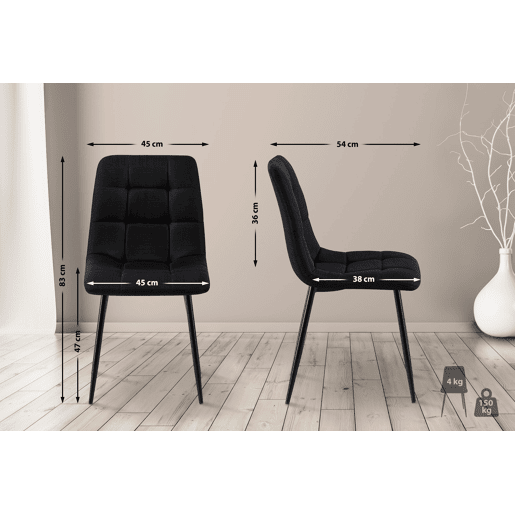 Lote de 2 sillas de comedor Tilde Tela Negro 55X45X84 cm