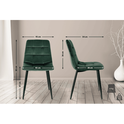 Lote de 2 sillas de comedor Tilde Terciopelo Verde 55X45X84 cm
