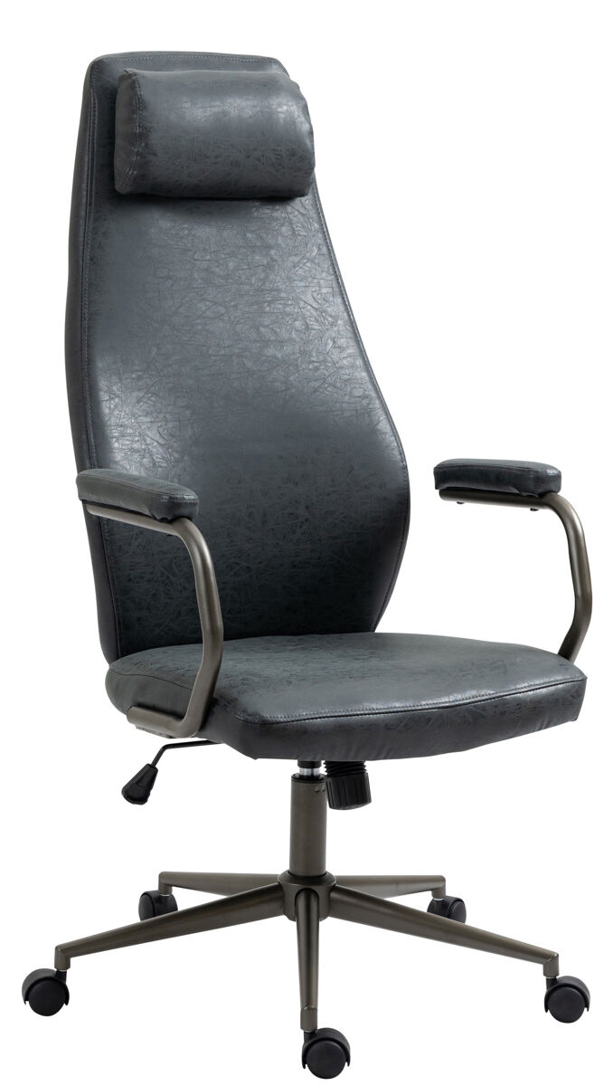 Silla de oficina pocatello en cuero sintético y respaldo alto simil cuero negro antiguo 66x62x127 cm